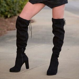 Gianni Black Thigh High Suede Boots Size 6.5 Black
